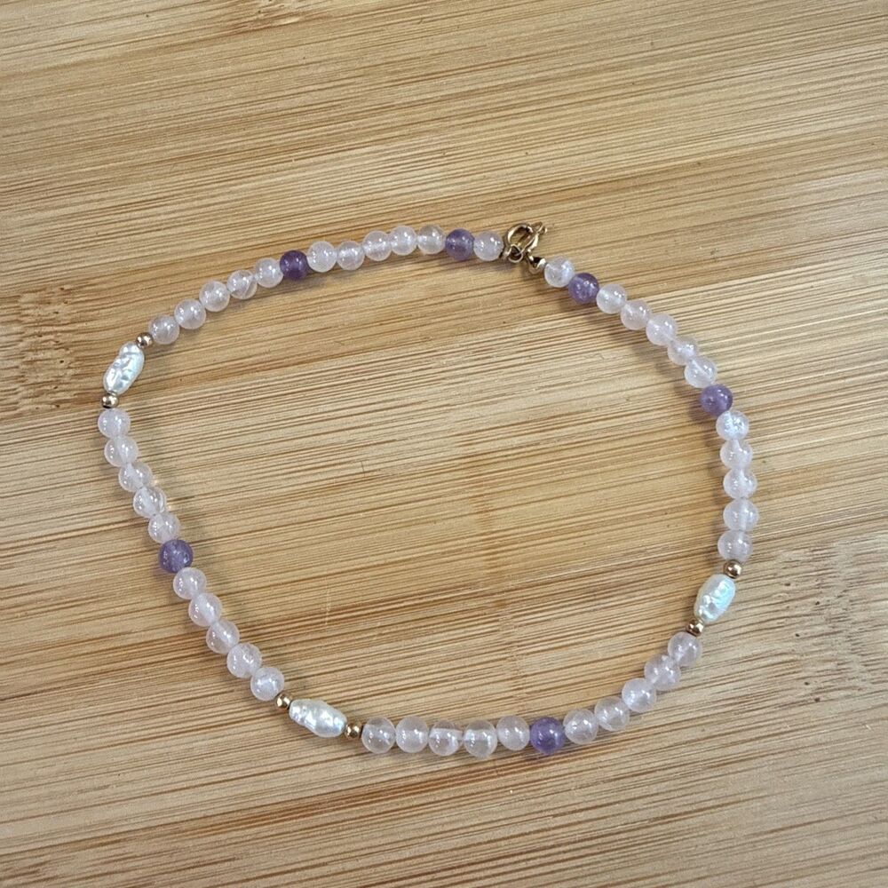 VINTAGE ANTIQUE PEARL AND PINK LAVENDER BEAD BRACELET LARGE SIZE 9 INCH LONG
